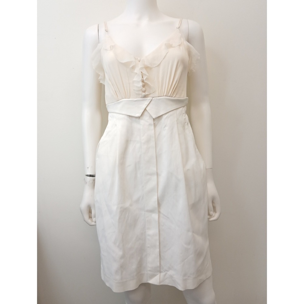 3.1 Phillip Lim Ruffle Silk Dress Women 4 Cream Mixed Media Lace Up Back Pockets